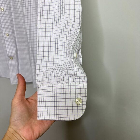 Armani Collezioni Mens White Blue Check Collared Button Up Shirt Size 39/15.5R - Picture 3 of 6